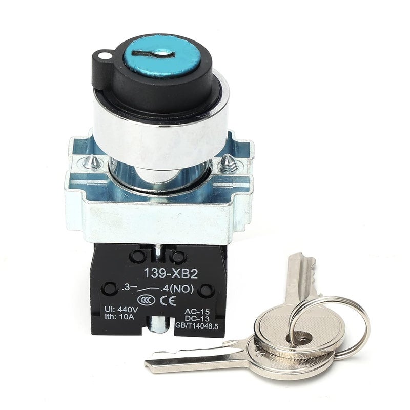 STARELO 22mm Key Switch 3 Position Maintained 2NO Latching Rotary Key Switch 10A 440V XB2-20Y/31.(3 Position Maintained) - Image 2